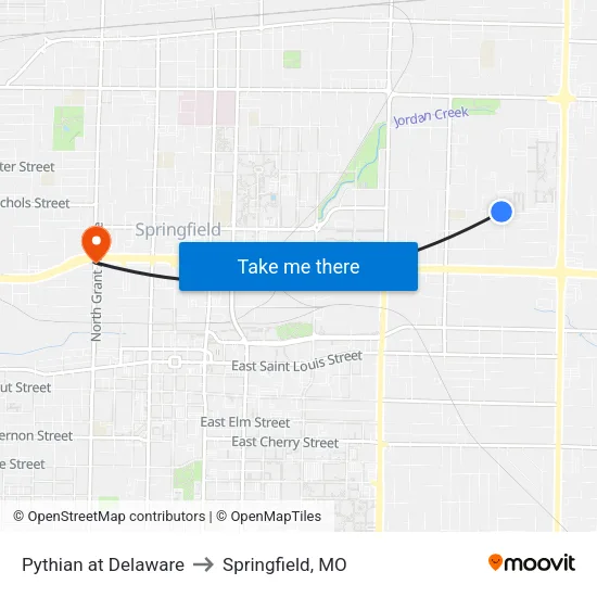 Pythian at Delaware to Springfield, MO map