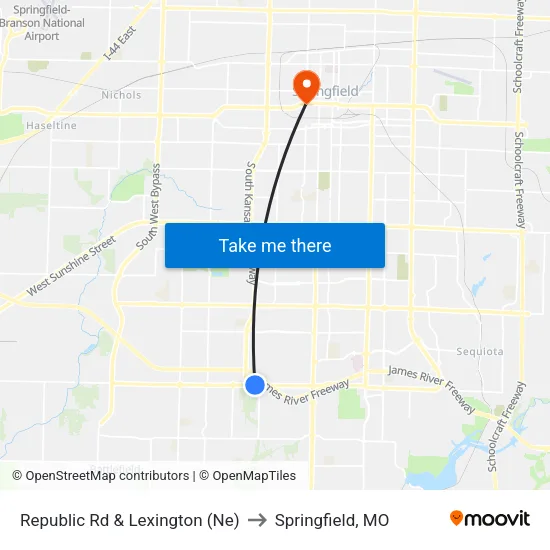 Republic Rd & Lexington (Ne) to Springfield, MO map