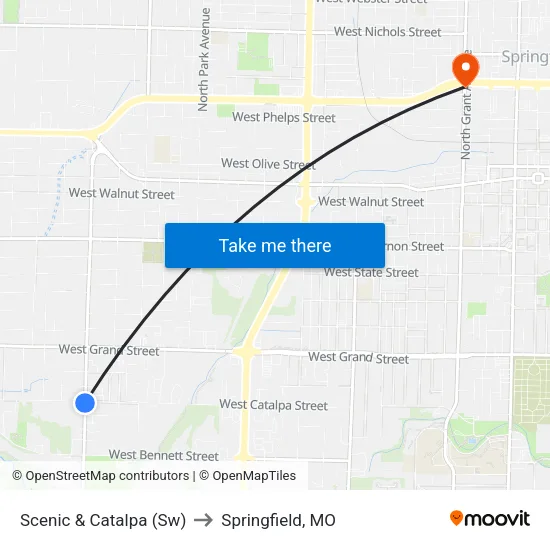 Scenic & Catalpa (Sw) to Springfield, MO map