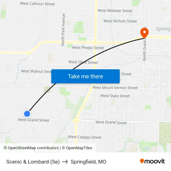 Scenic & Lombard (Se) to Springfield, MO map