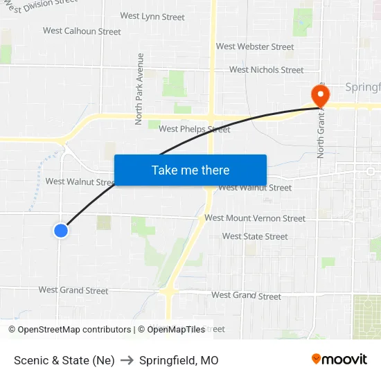 Scenic & State (Ne) to Springfield, MO map