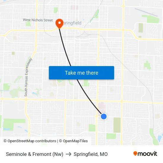Seminole & Fremont (Nw) to Springfield, MO map