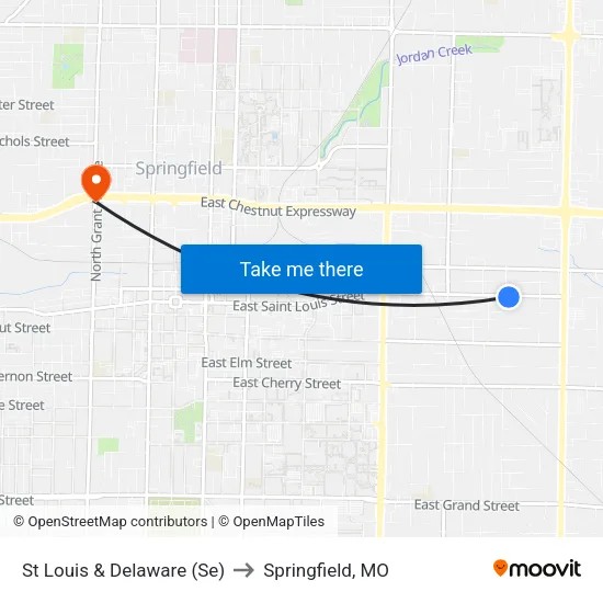 St Louis & Delaware (Se) to Springfield, MO map