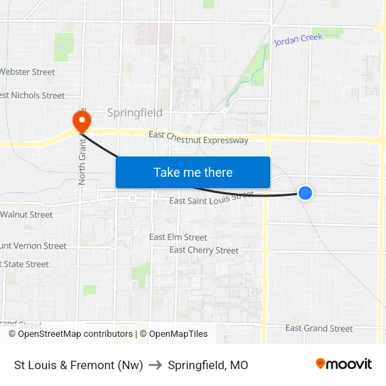 St Louis & Fremont (Nw) to Springfield, MO map