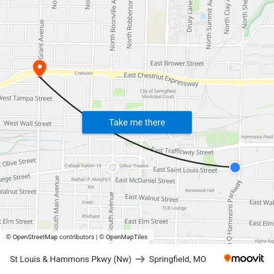 St Louis & Hammons Pkwy (Nw) to Springfield, MO map