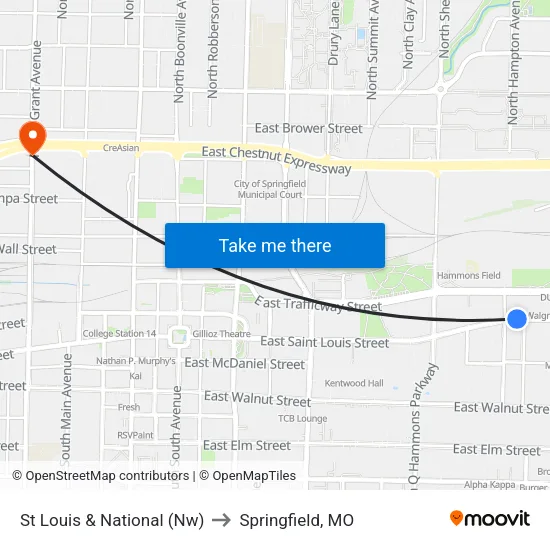 St Louis & National (Nw) to Springfield, MO map
