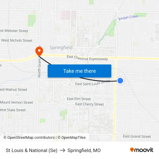 St Louis & National (Se) to Springfield, MO map