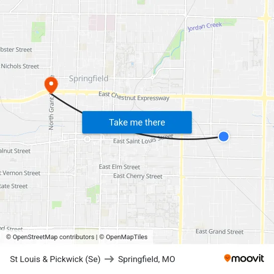 St Louis & Pickwick (Se) to Springfield, MO map