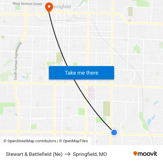 Stewart & Battlefield (Ne) to Springfield, MO map