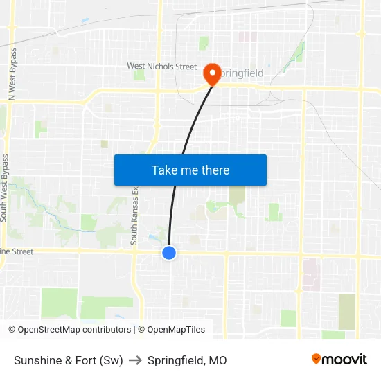 Sunshine & Fort (Sw) to Springfield, MO map