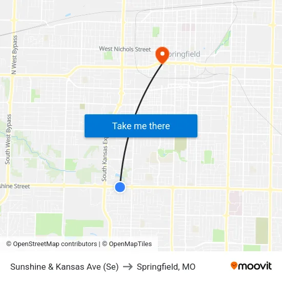 Sunshine & Kansas Ave (Se) to Springfield, MO map