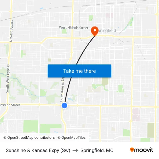 Sunshine & Kansas Expy (Se) to Springfield, MO map