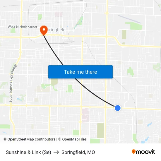 Sunshine & Link (Se) to Springfield, MO map