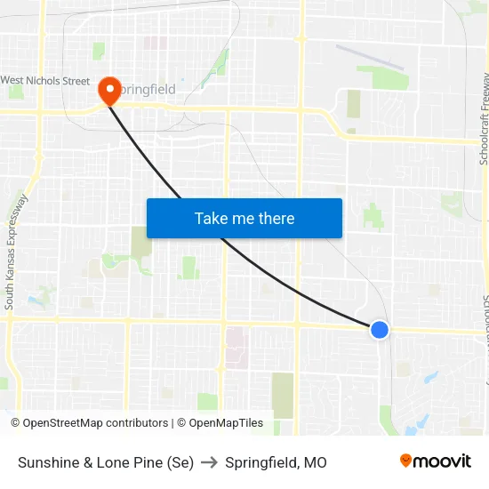 Sunshine & Lone Pine (Se) to Springfield, MO map