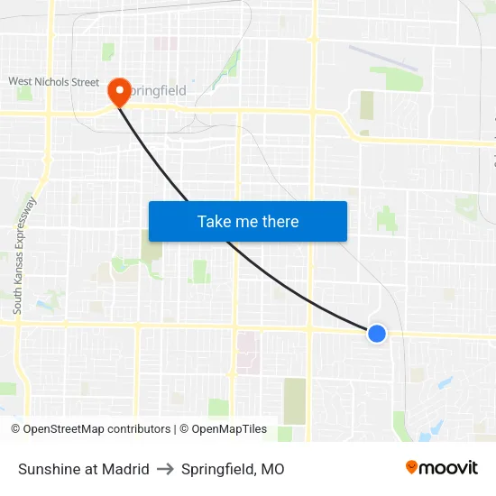 Sunshine at Madrid to Springfield, MO map