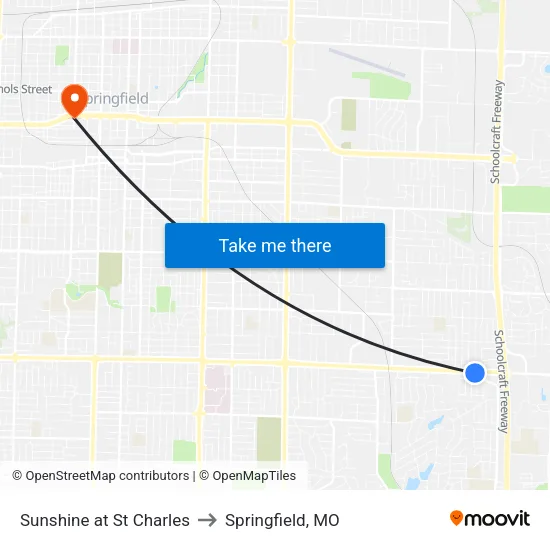 Sunshine at St Charles to Springfield, MO map