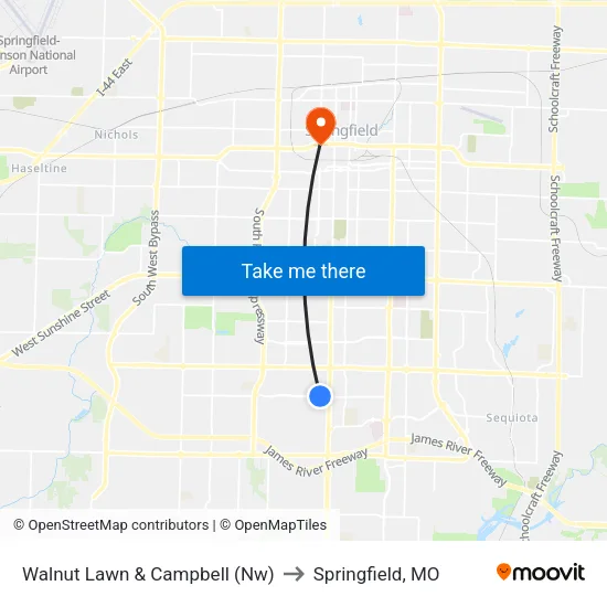 Walnut Lawn & Campbell (Nw) to Springfield, MO map