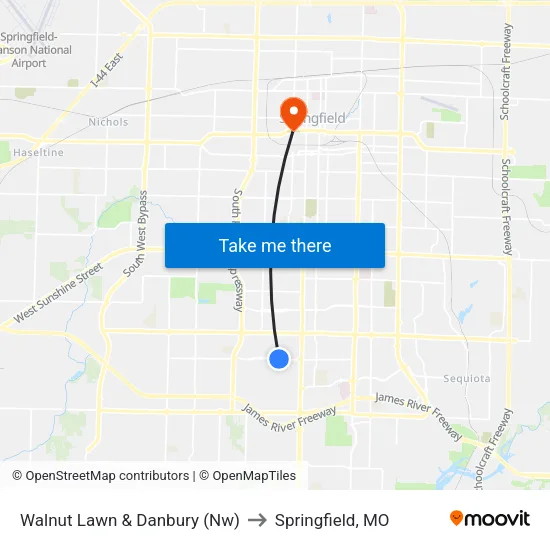 Walnut Lawn & Danbury (Nw) to Springfield, MO map