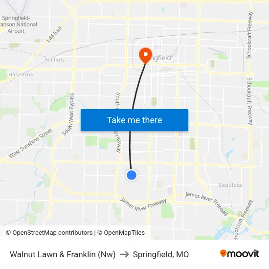 Walnut Lawn & Franklin (Nw) to Springfield, MO map