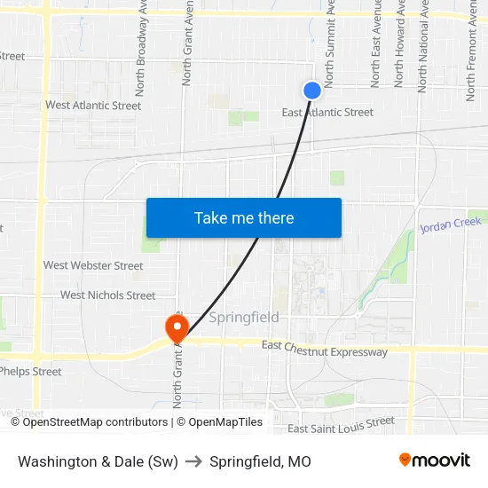 Washington & Dale (Sw) to Springfield, MO map