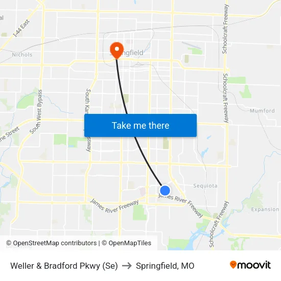 Weller & Bradford Pkwy (Se) to Springfield, MO map