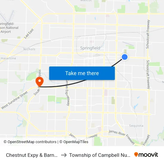 Chestnut Expy & Barnes (Ne) to Township of Campbell Number 2B map