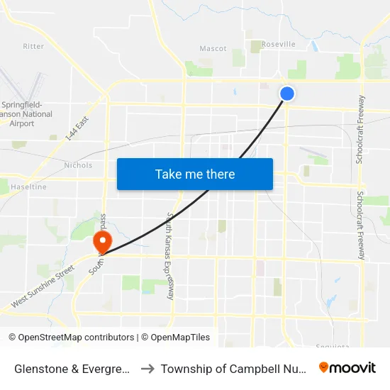 Glenstone & Evergreen (Se) to Township of Campbell Number 2B map