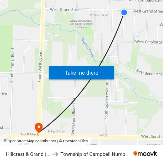 Hillcrest & Grand (Se) to Township of Campbell Number 2B map