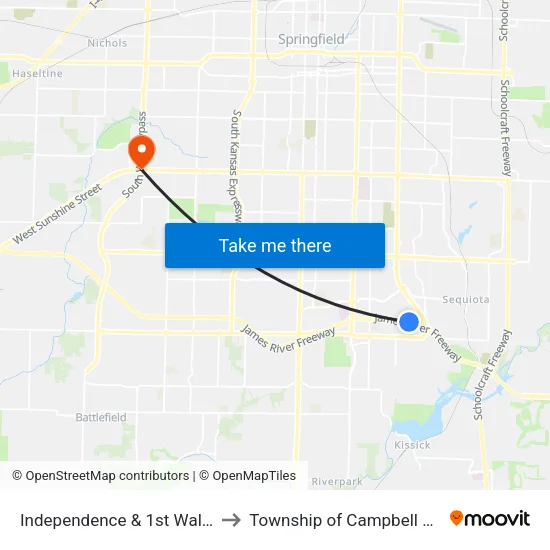 Independence & 1st Walmart Drive to Township of Campbell Number 2B map