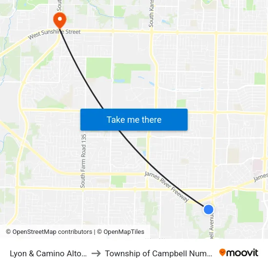 Lyon & Camino Alto (Se) to Township of Campbell Number 2B map