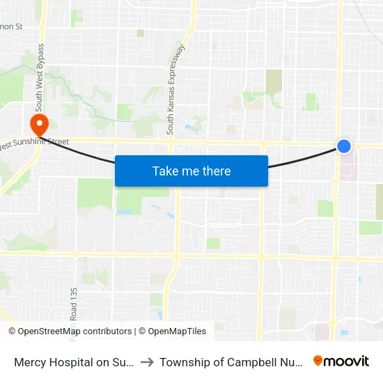 Mercy Hospital on Sunshine to Township of Campbell Number 2B map