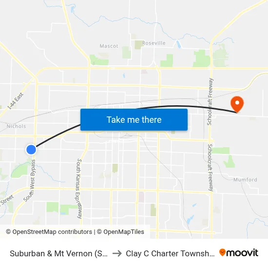 Suburban & Mt Vernon (Se) to Clay C Charter Township map