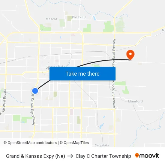 Grand & Kansas Expy (Ne) to Clay C Charter Township map