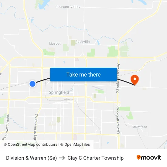 Division & Warren (Se) to Clay C Charter Township map