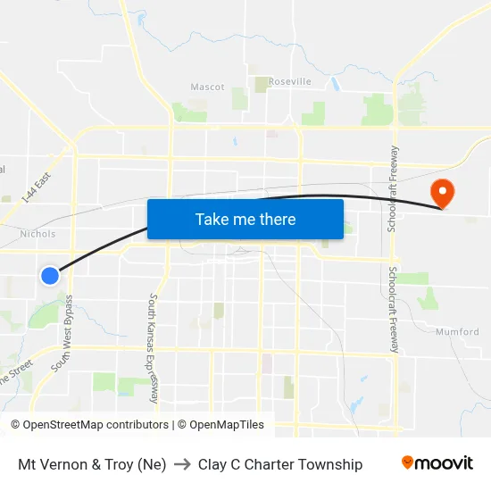 Mt Vernon & Troy (Ne) to Clay C Charter Township map