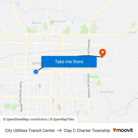City Utilities Transit Center to Clay C Charter Township map