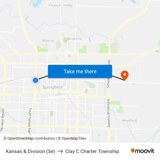 Kansas & Division (Se) to Clay C Charter Township map