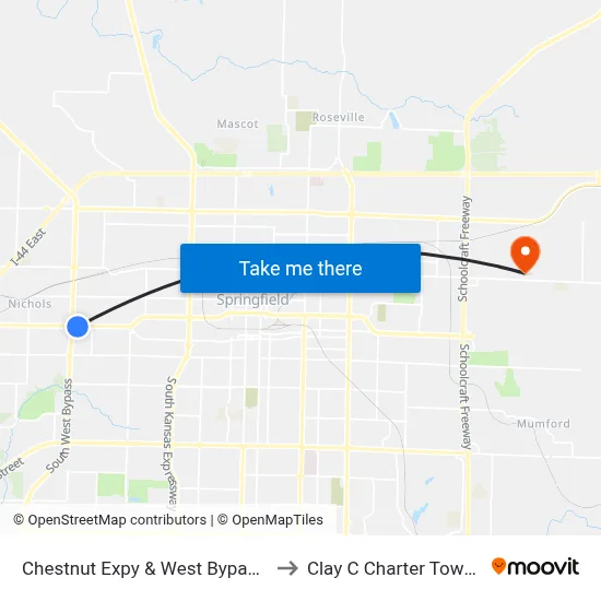 Chestnut Expy & West Bypass (Se) to Clay C Charter Township map