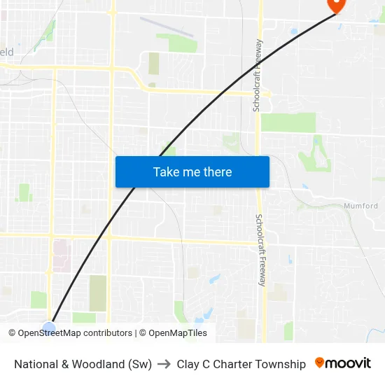 National & Woodland (Sw) to Clay C Charter Township map