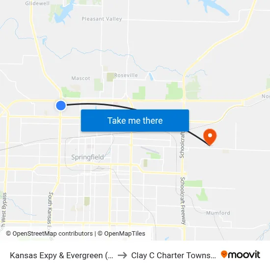 Kansas Expy & Evergreen (Se) to Clay C Charter Township map