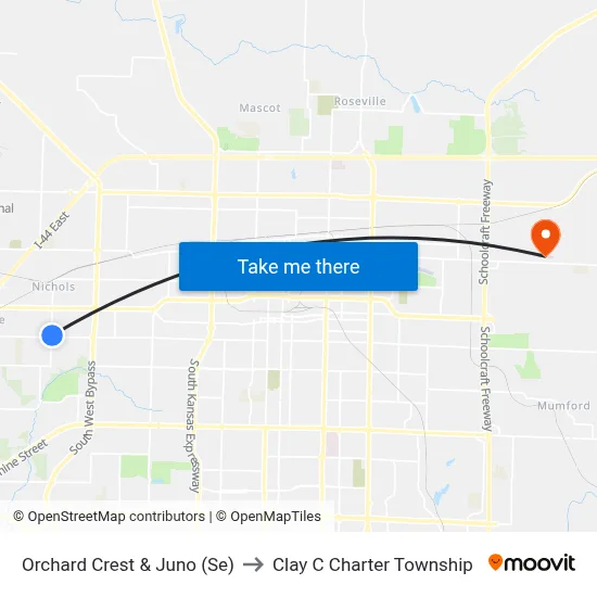 Orchard Crest & Juno (Se) to Clay C Charter Township map