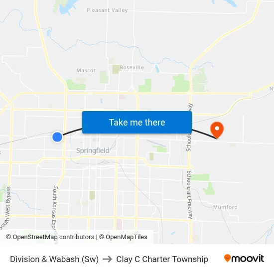 Division & Wabash (Sw) to Clay C Charter Township map