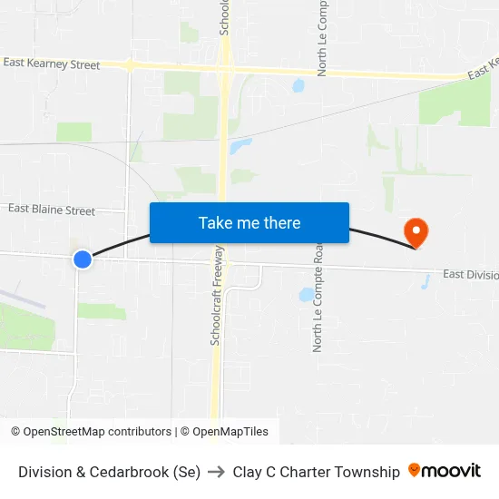 Division & Cedarbrook (Se) to Clay C Charter Township map