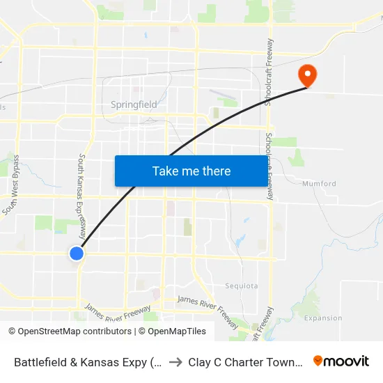 Battlefield & Kansas Expy (Nw) to Clay C Charter Township map