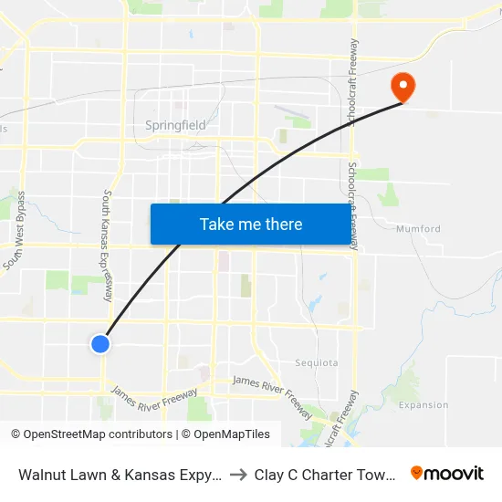 Walnut Lawn & Kansas Expy (Nw) to Clay C Charter Township map