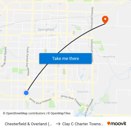 Chesterfield & Overland (Se) to Clay C Charter Township map