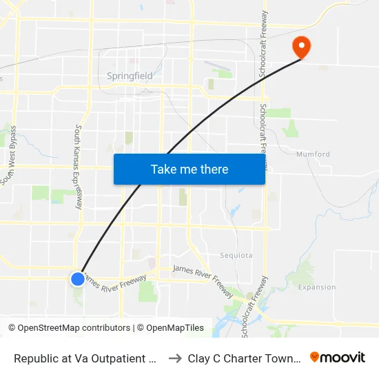 Republic at Va Outpatient Clinic to Clay C Charter Township map