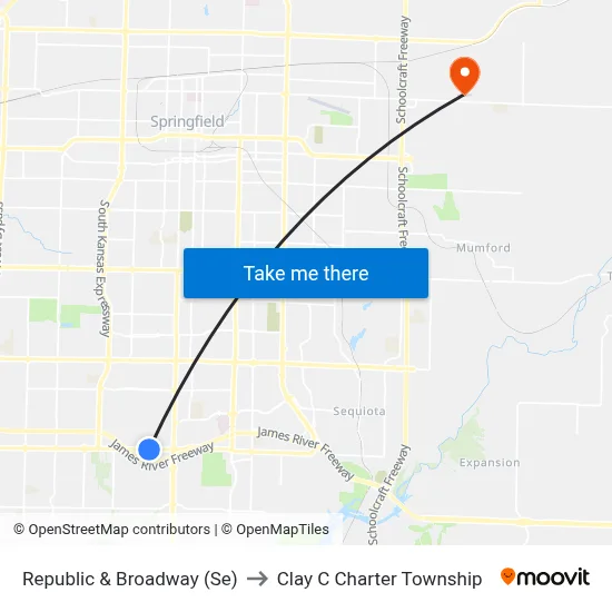 Republic & Broadway (Se) to Clay C Charter Township map