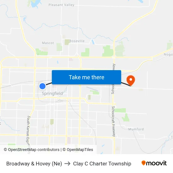 Broadway & Hovey (Ne) to Clay C Charter Township map