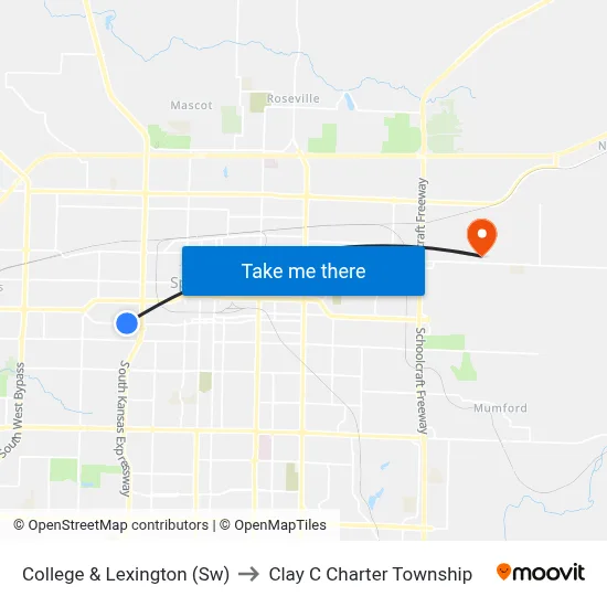College & Lexington (Sw) to Clay C Charter Township map